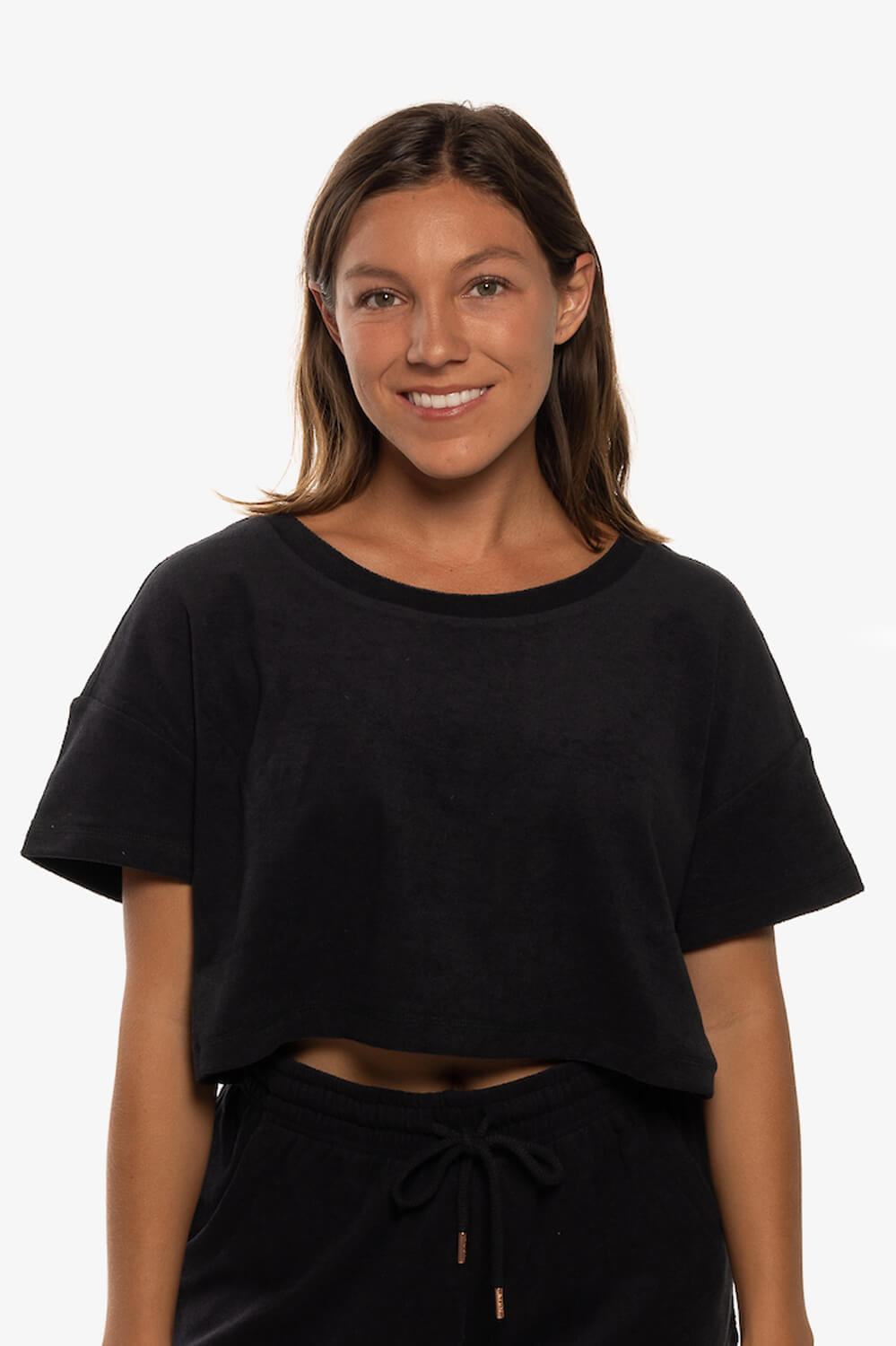 Blaire Cropped Terry Cloth Tee - Black