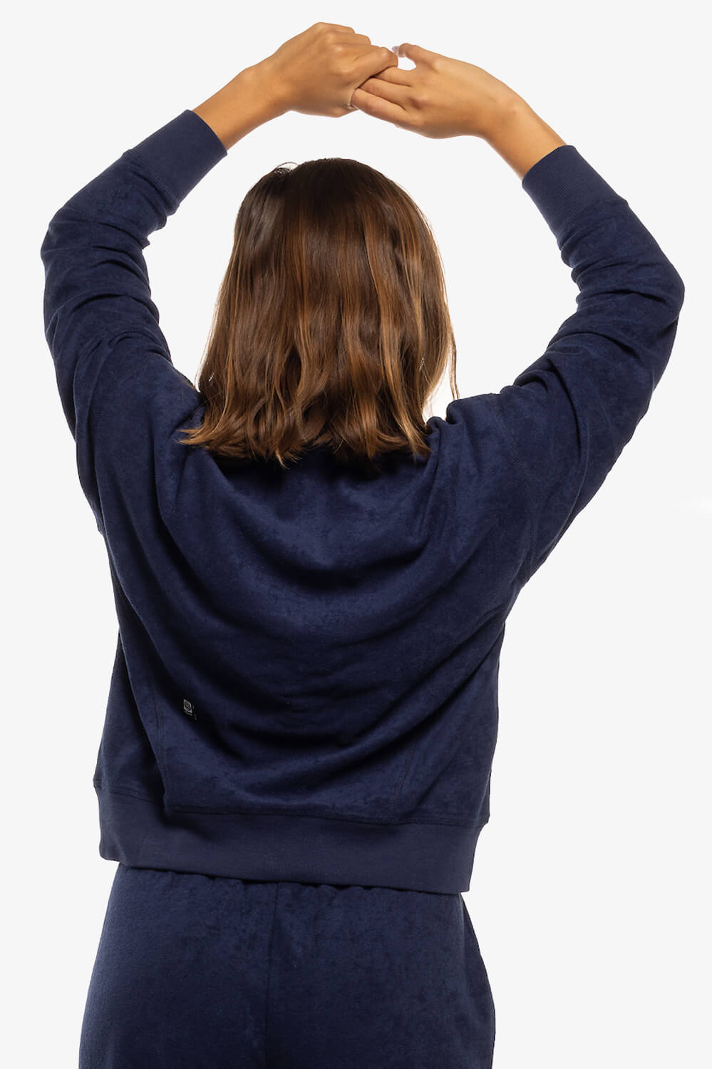 Callie Terry Cloth 1/4 Zip Fleece Pullover - Navy