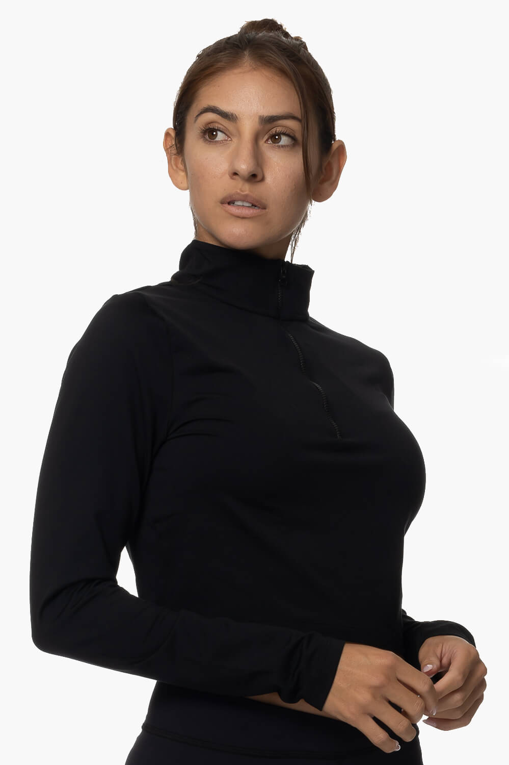Snapper Cropped 1/4 Zip Up Pullover - Black