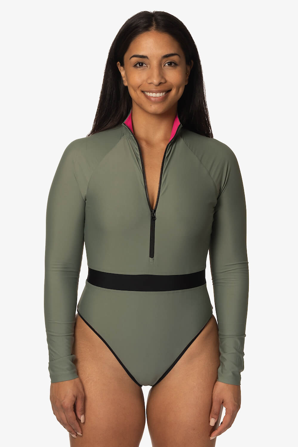 Nazare Long Sleeve Zip-Up Surf One Piece - Eucalyptus