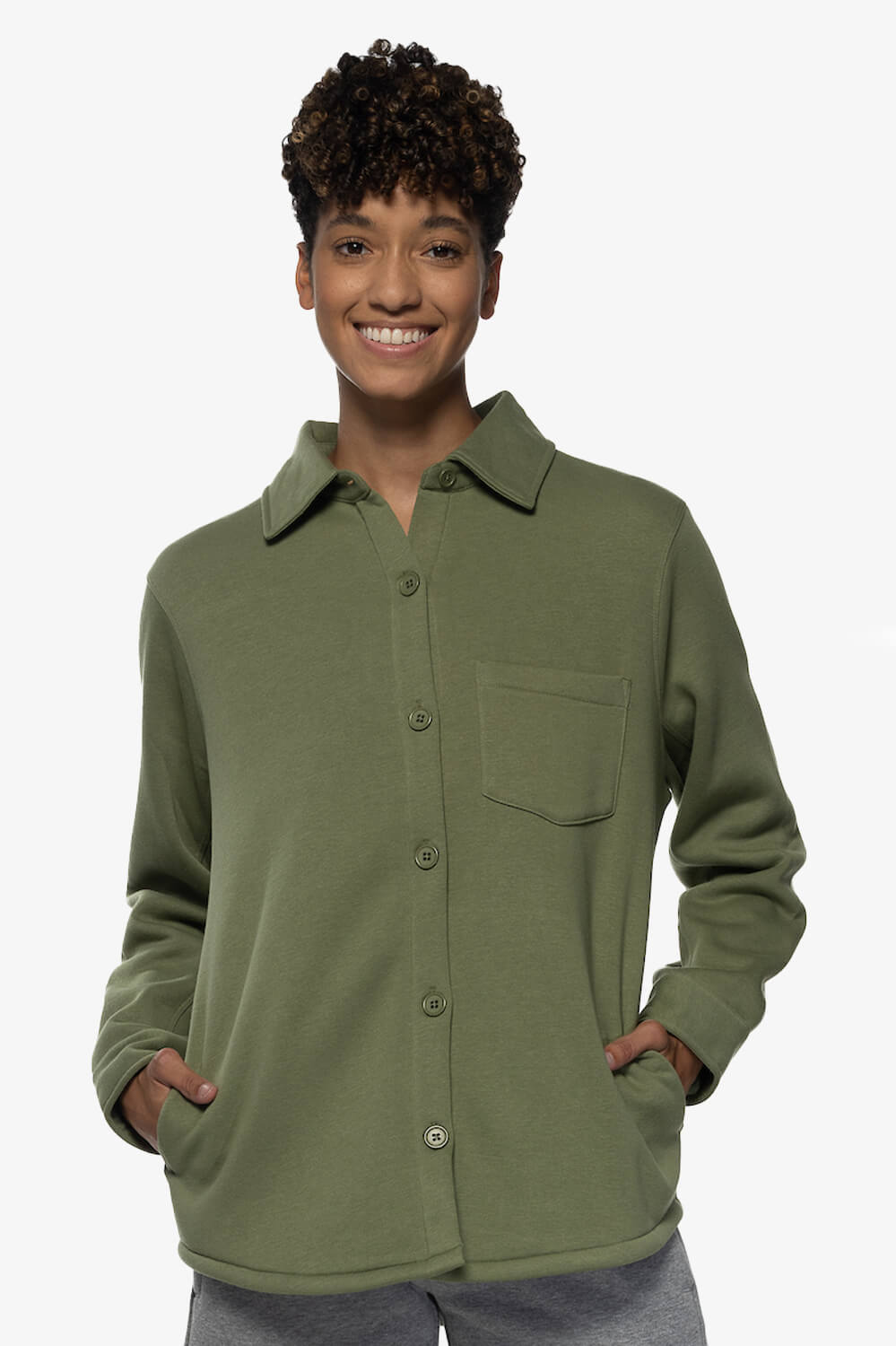  April Fleece Button Up - Moss