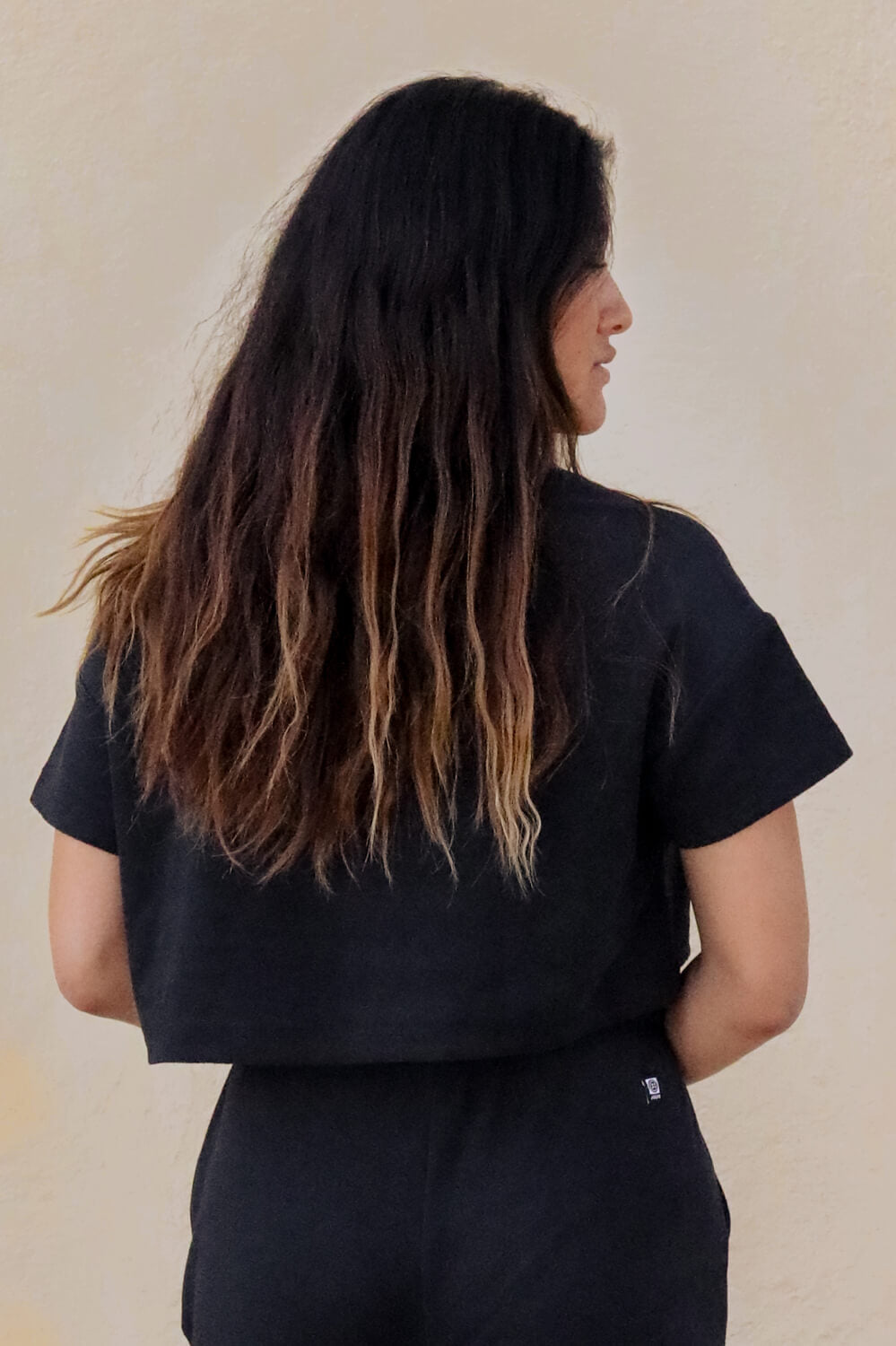  Blaire Cropped Terry Cloth Tee - Black