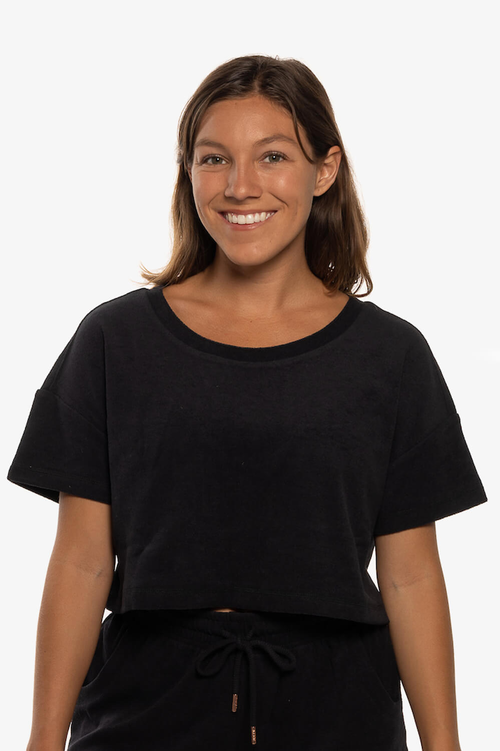  Blaire Cropped Terry Cloth Tee - Black