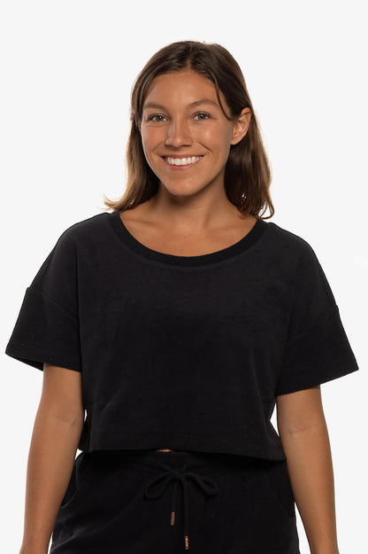  Blaire Cropped Terry Cloth Tee - Black