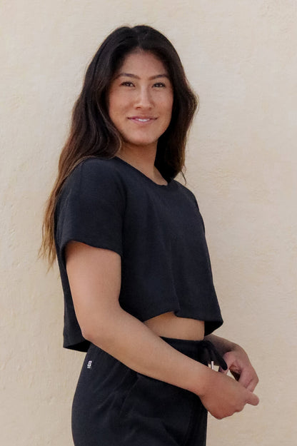  Blaire Cropped Terry Cloth Tee - Black