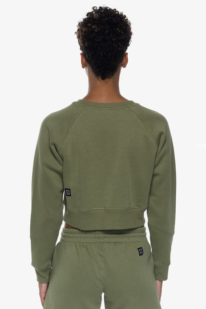  Brynn Cropped Fleece Crewneck - Moss