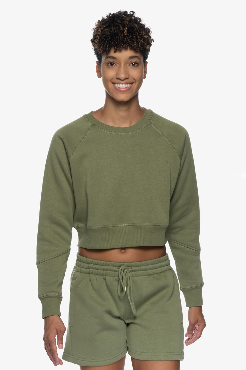  Brynn Cropped Fleece Crewneck - Moss