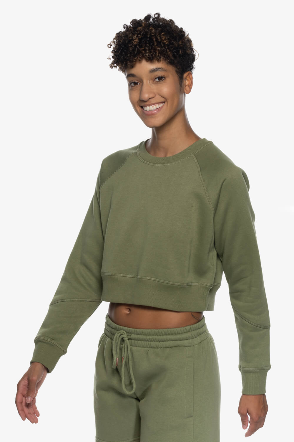  Brynn Cropped Fleece Crewneck - Moss
