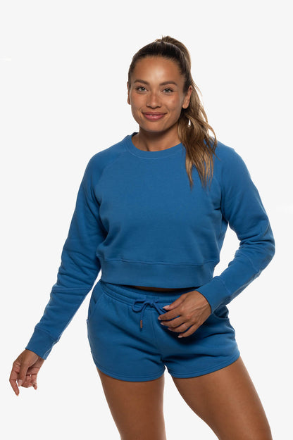  Brynn Cropped Fleece Crewneck - Azul