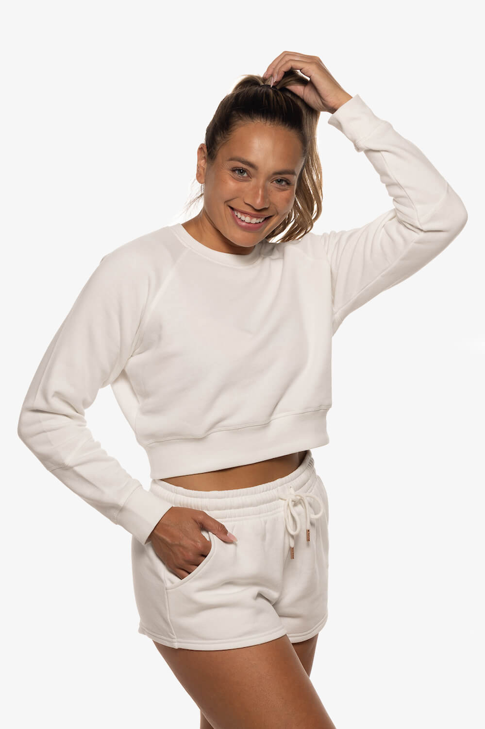  Brynn Cropped Fleece Crewneck - White