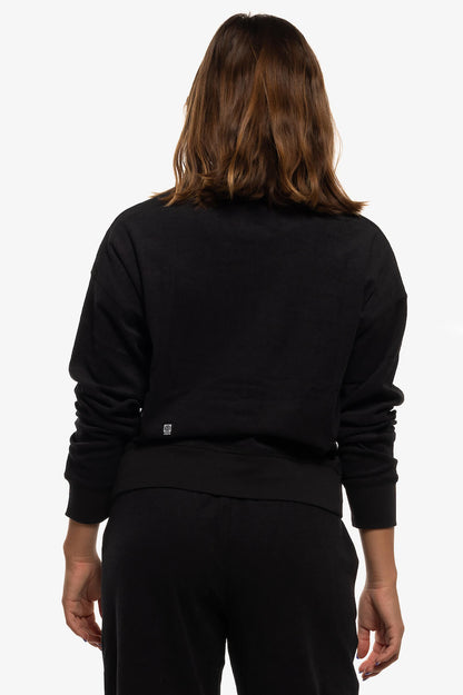  Callie Terry Cloth 1/4 Zip Pullover Sweatshirt - Black