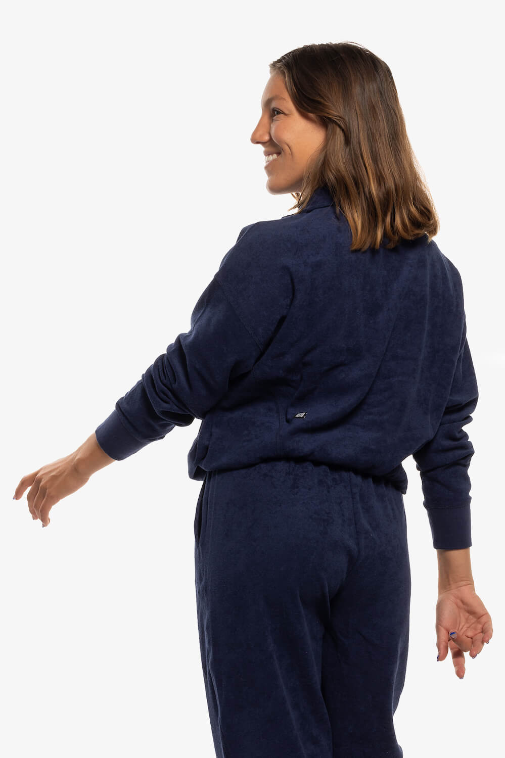 Callie Terry Cloth 1/4 Zip Fleece Pullover - Navy