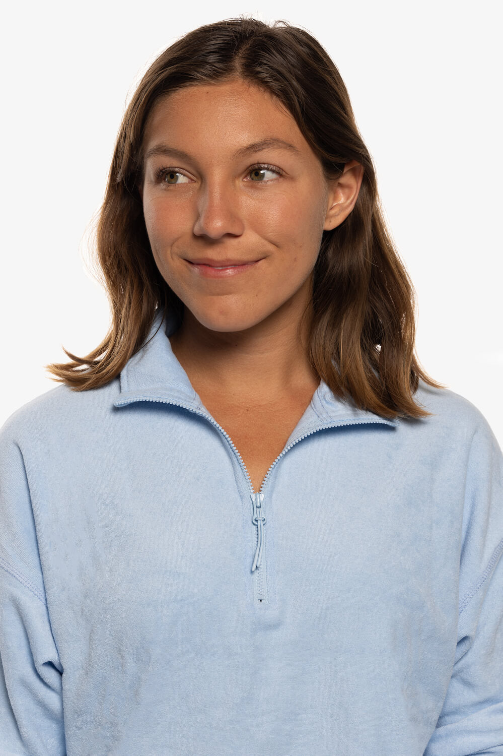  Callie Terry Cloth 1/4 Zip Pullover Sweatshirt - Sky