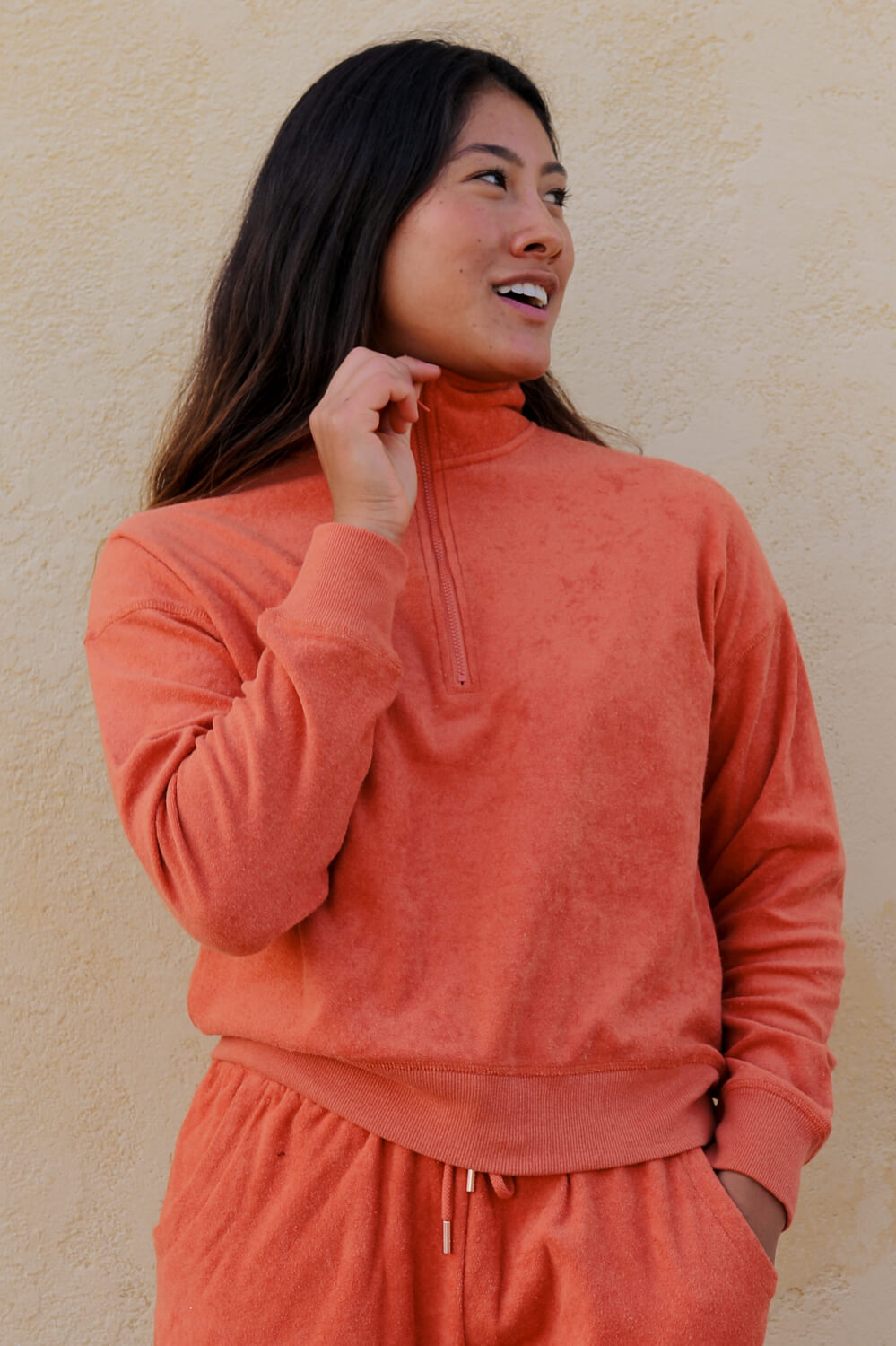  Callie Terry Cloth 1/4 Zip Pullover Sweatshirt - Riad