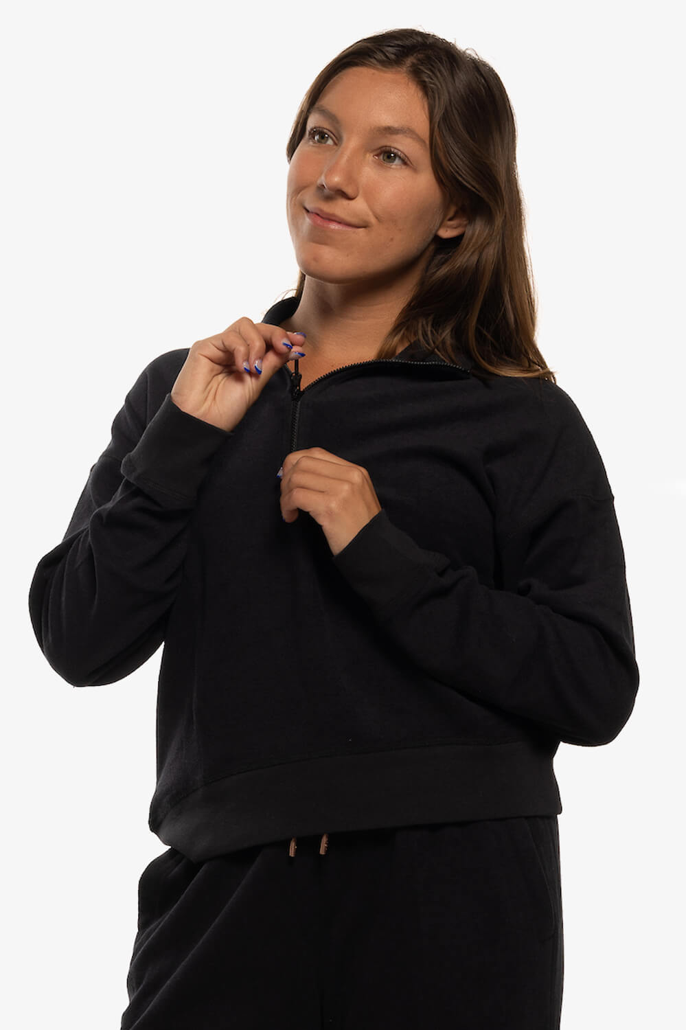  Callie Terry Cloth 1/4 Zip Pullover Sweatshirt - Black