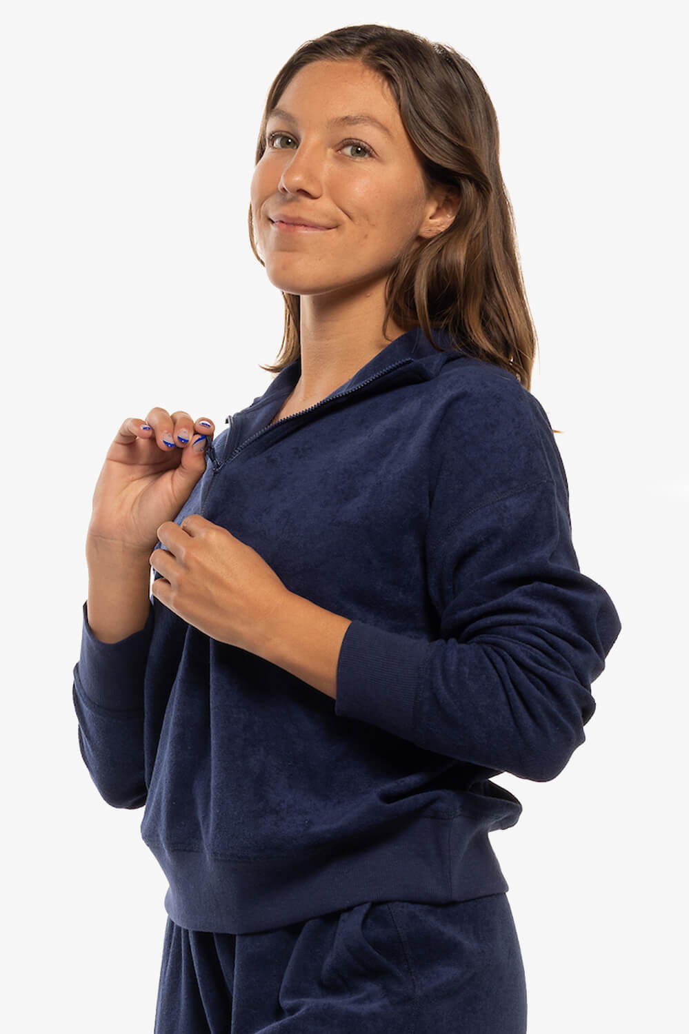  Callie Terry Cloth 1/4 Zip Fleece Pullover - Navy