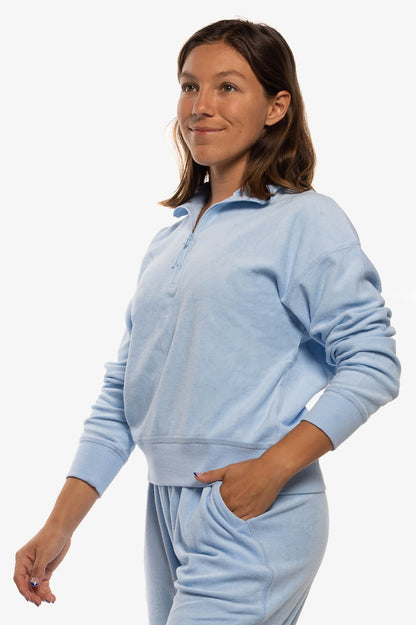  Callie Terry Cloth 1/4 Zip Pullover Sweatshirt - Sky