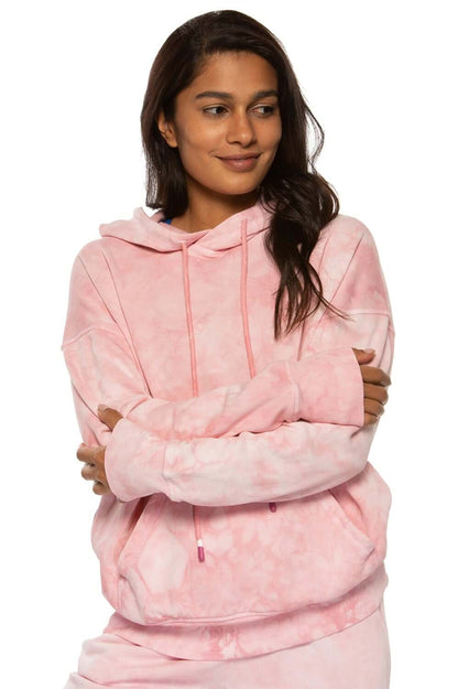  Dawn Fleece Hoodie Sweatshirt - Pink Tie Dye