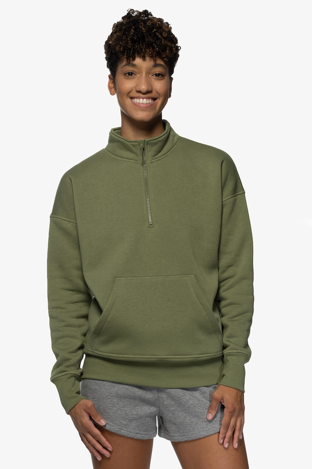  Eliza 1/4 Zip Fleece Pullover Sweatshirt - Moss
