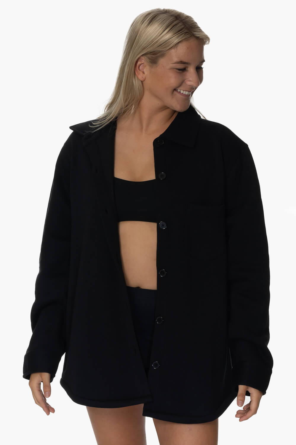  April Fleece Button Up - Black