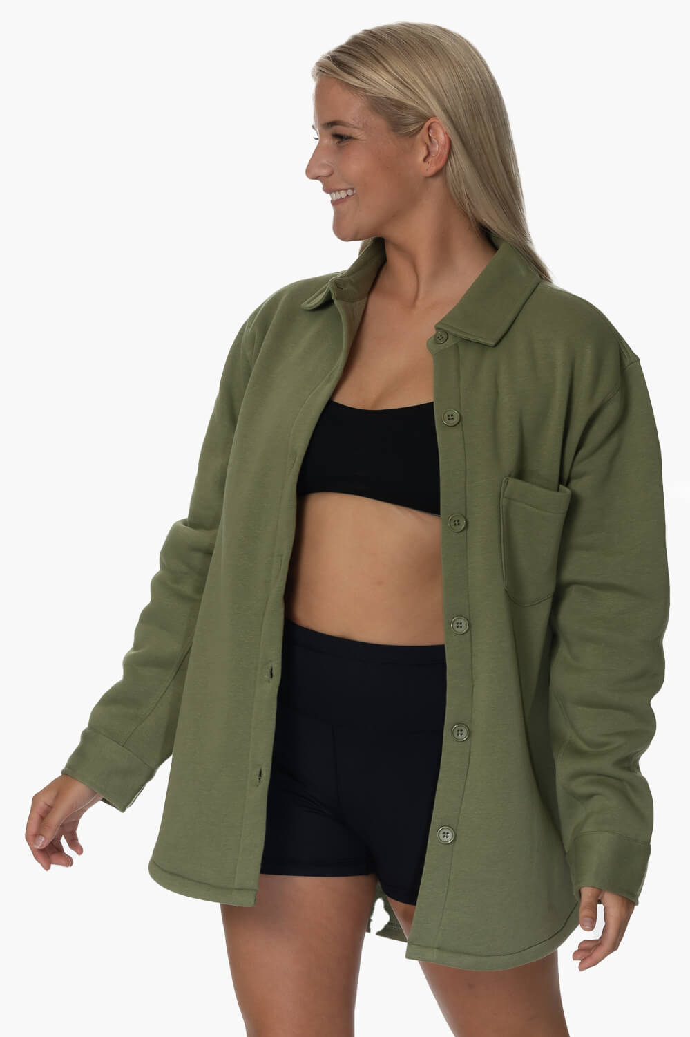  April Fleece Button Up - Moss
