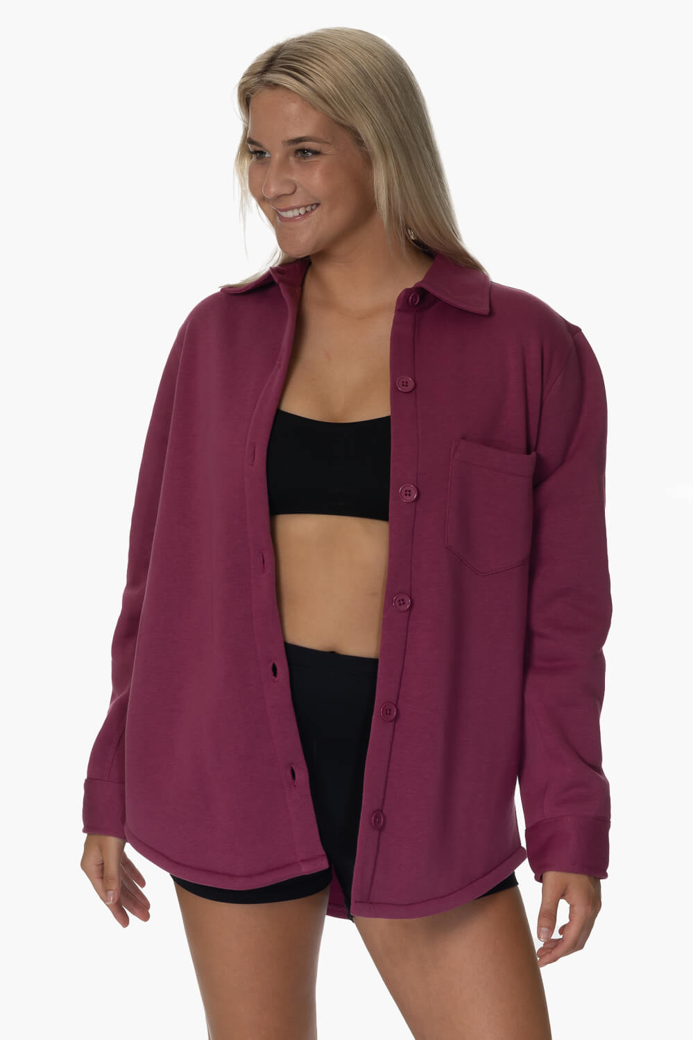  April Fleece Button Up - Plum