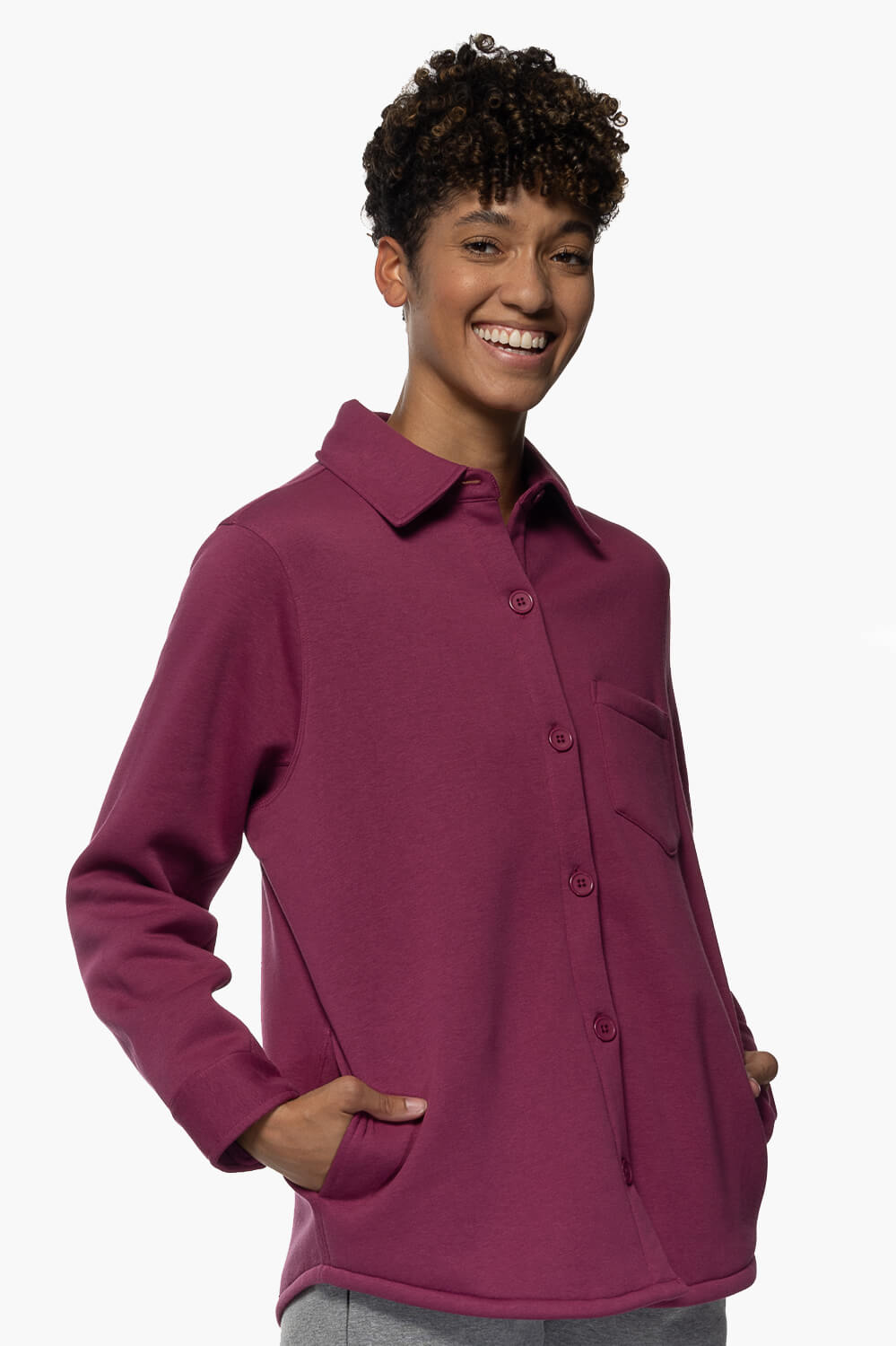  April Fleece Button Up - Plum