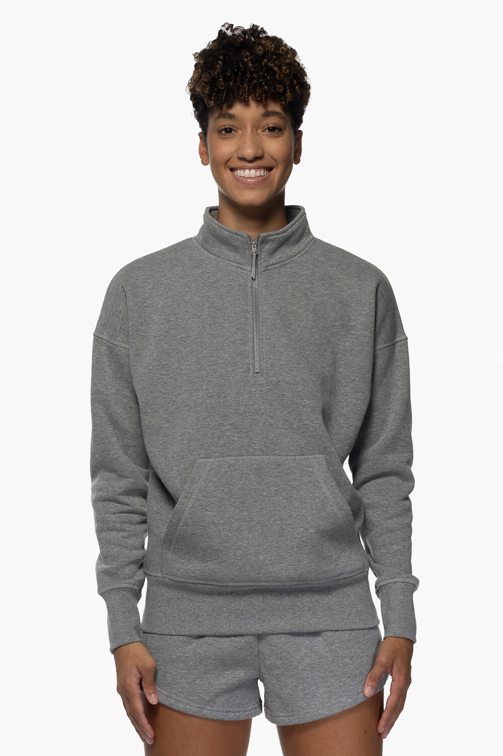  Eliza 1/4 Zip Fleece Pullover Sweatshirt - Heather Grey