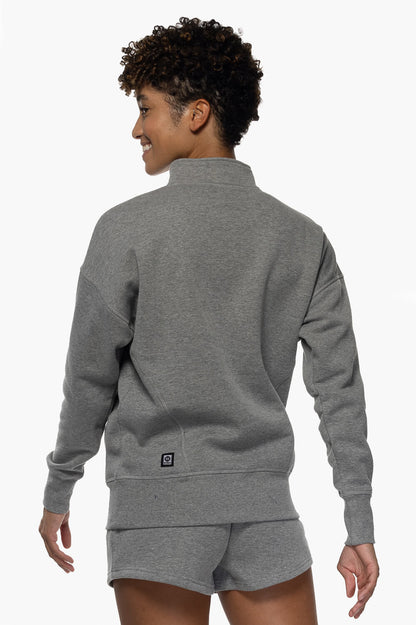  Eliza 1/4 Zip Fleece Pullover Sweatshirt - Heather Grey