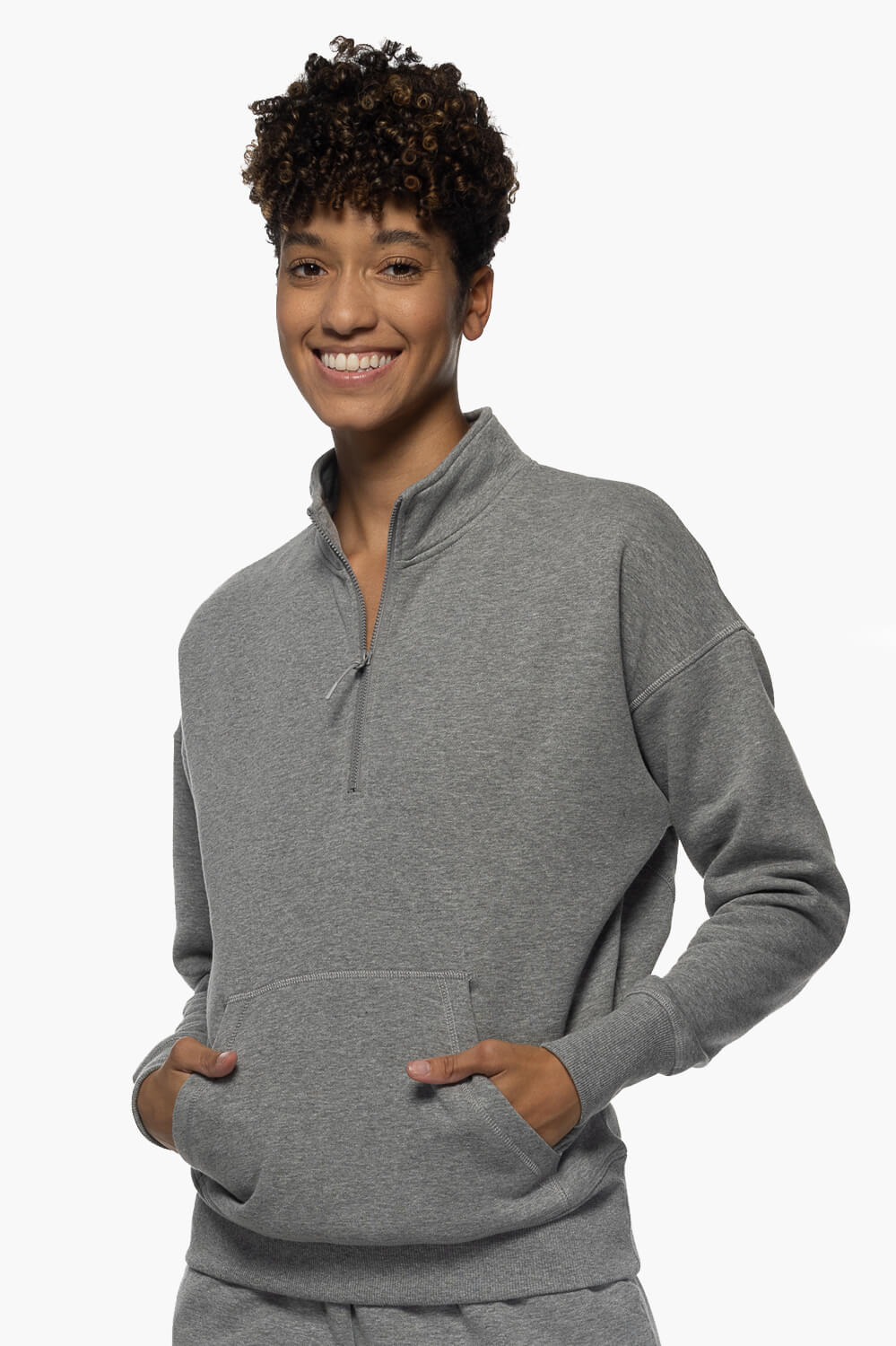  Eliza 1/4 Zip Fleece Pullover Sweatshirt - Heather Grey