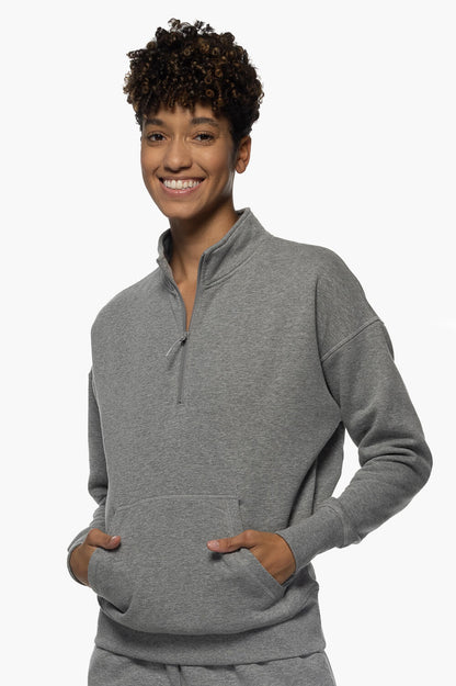  Eliza 1/4 Zip Fleece Pullover Sweatshirt - Heather Grey