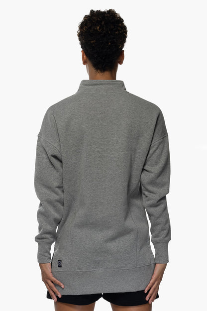  Maisy 1/4 Zip Fleece Pullover Side Slit Sweatshirt - Heather Grey