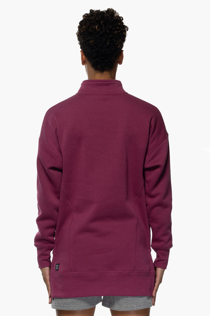  Maisy 1/4 Zip Fleece Pullover Side Slit Sweatshirt - Plum