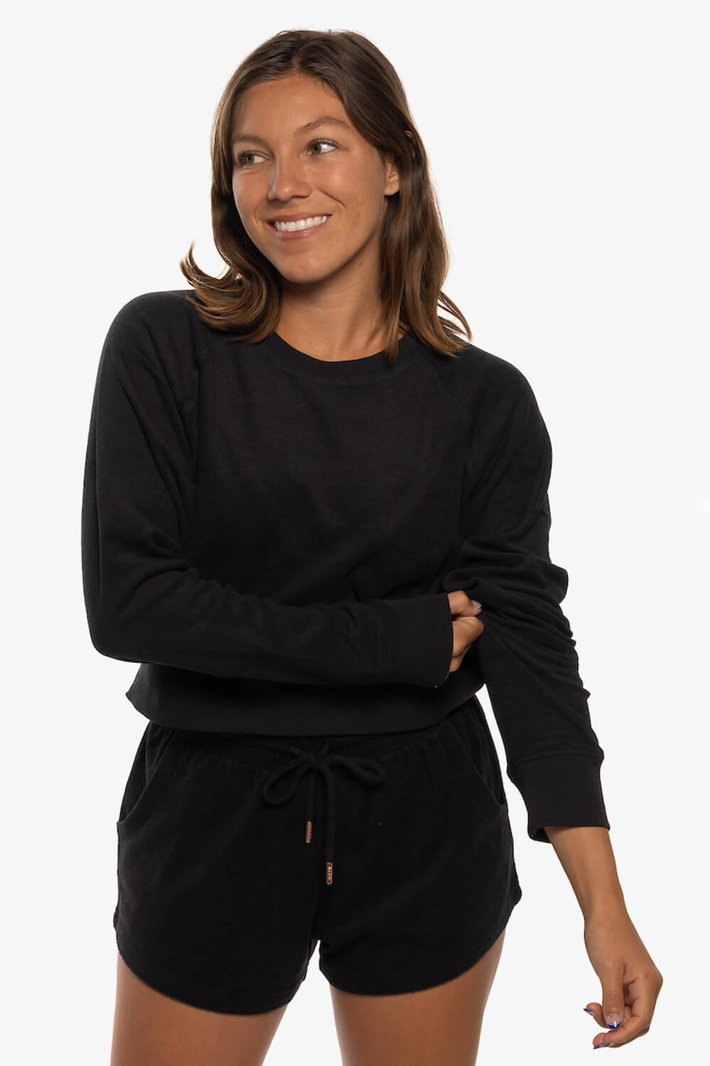  Madison Terry Cloth Cropped Crewneck - Black