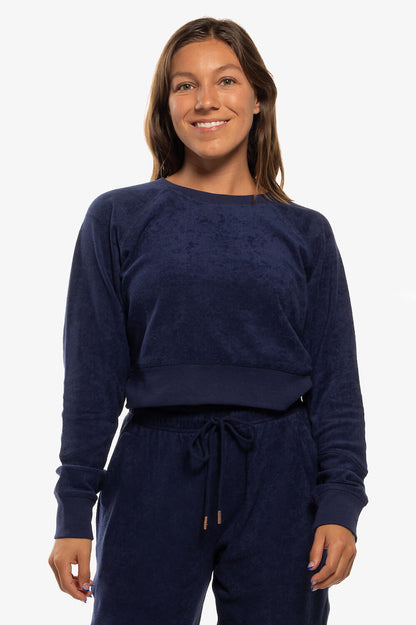  Madison Terry Cloth Cropped Crewneck - Navy