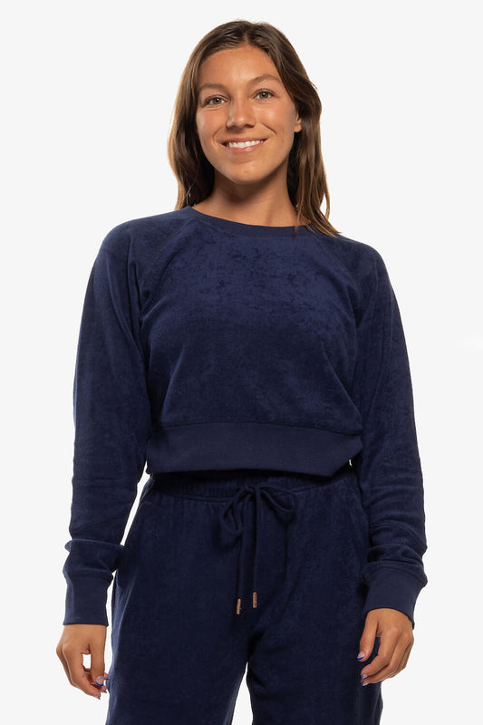  Madison Terry Cloth Cropped Crewneck - Navy