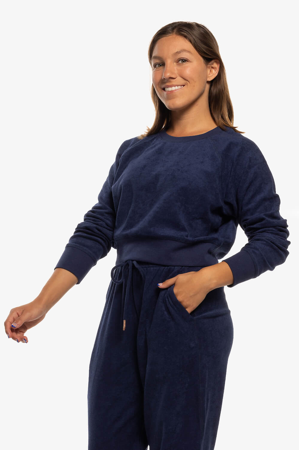  Madison Terry Cloth Cropped Crewneck - Navy