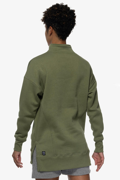  Maisy 1/4 Zip Fleece Pullover Side Slit Sweatshirt - Moss