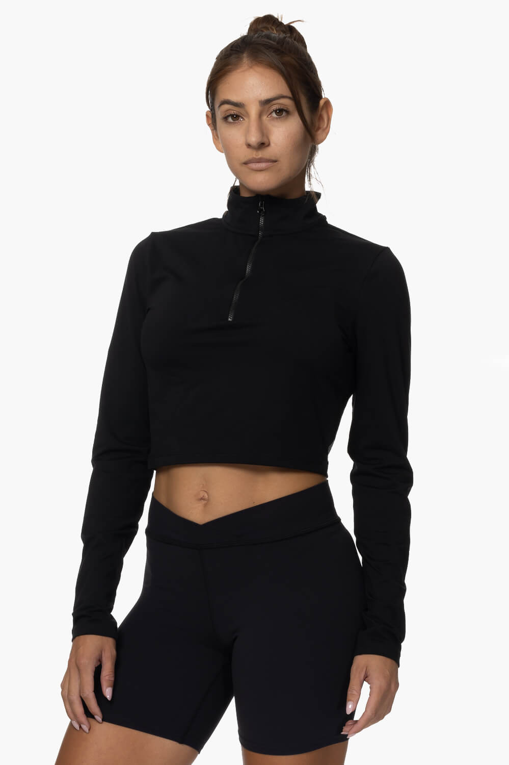  Snapper Cropped 1/4 Zip Up Pullover - Black