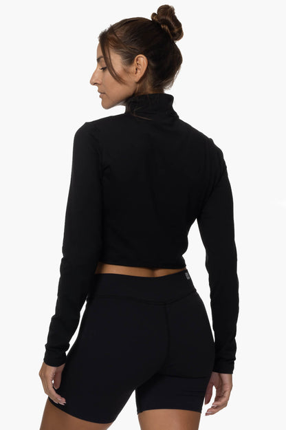  Snapper Cropped 1/4 Zip Up Pullover - Black