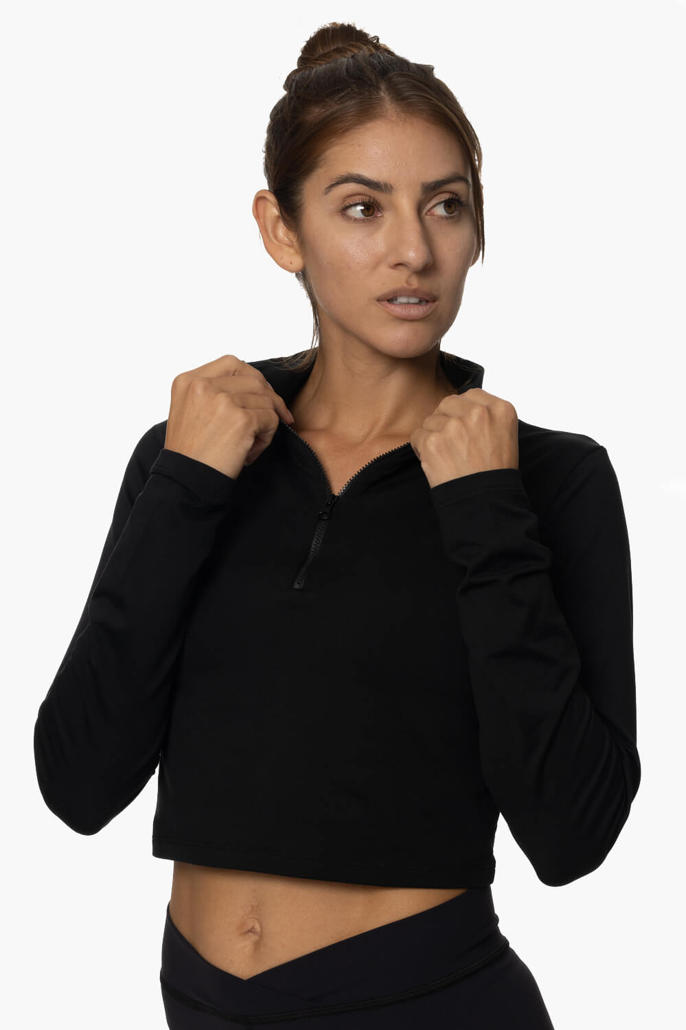  Snapper Cropped 1/4 Zip Up Pullover - Black