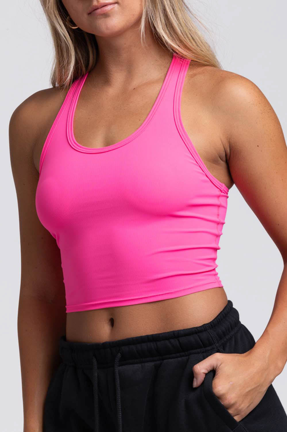  Rochelle Basic Crop Top - Electric Pink