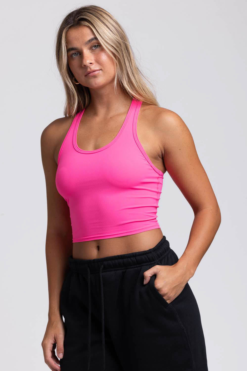  Rochelle Basic Crop Top - Electric Pink
