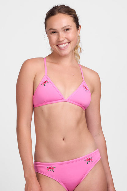  Embroidered Triangle Bikini Top - Bon Bon Rose