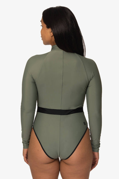  Nazare Long Sleeve Zip-Up Surf One Piece - Eucalyptus
