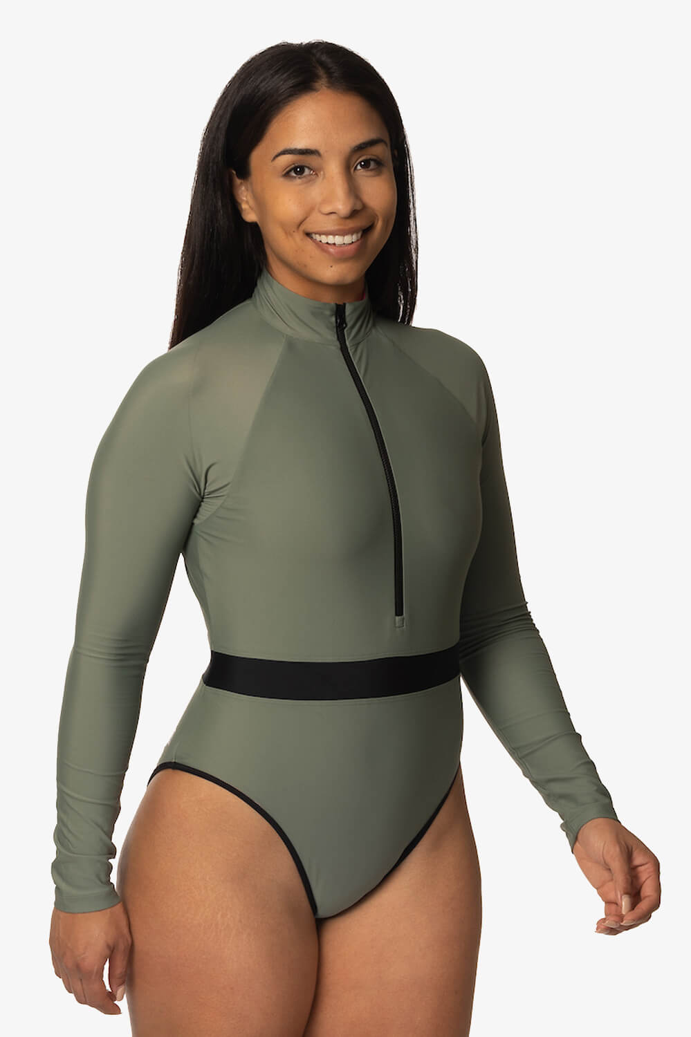  Nazare Long Sleeve Zip-Up Surf One Piece - Eucalyptus