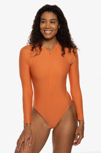  Paloma Long Sleeve Zip-Up Surf One Piece - Sahara