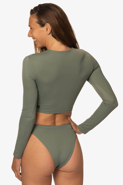  Taranaki Long Sleeved Crop Cut-Out Rashie - Eucalyptus
