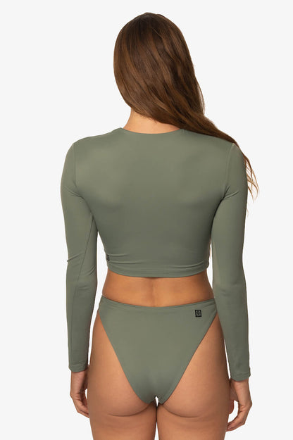 Taranaki Long Sleeved Crop Cut-Out Rashie - Eucalyptus