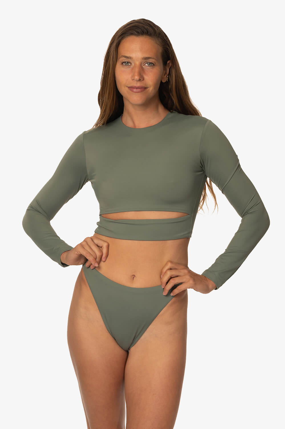 Taranaki Long Sleeved Crop Cut-Out Rashie - Eucalyptus